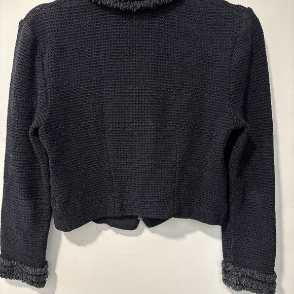 St. John Couture by Marie Gray Black Tweed Crop Sweater Jacket Cheetah Collar 2 - Picture 7 of 11